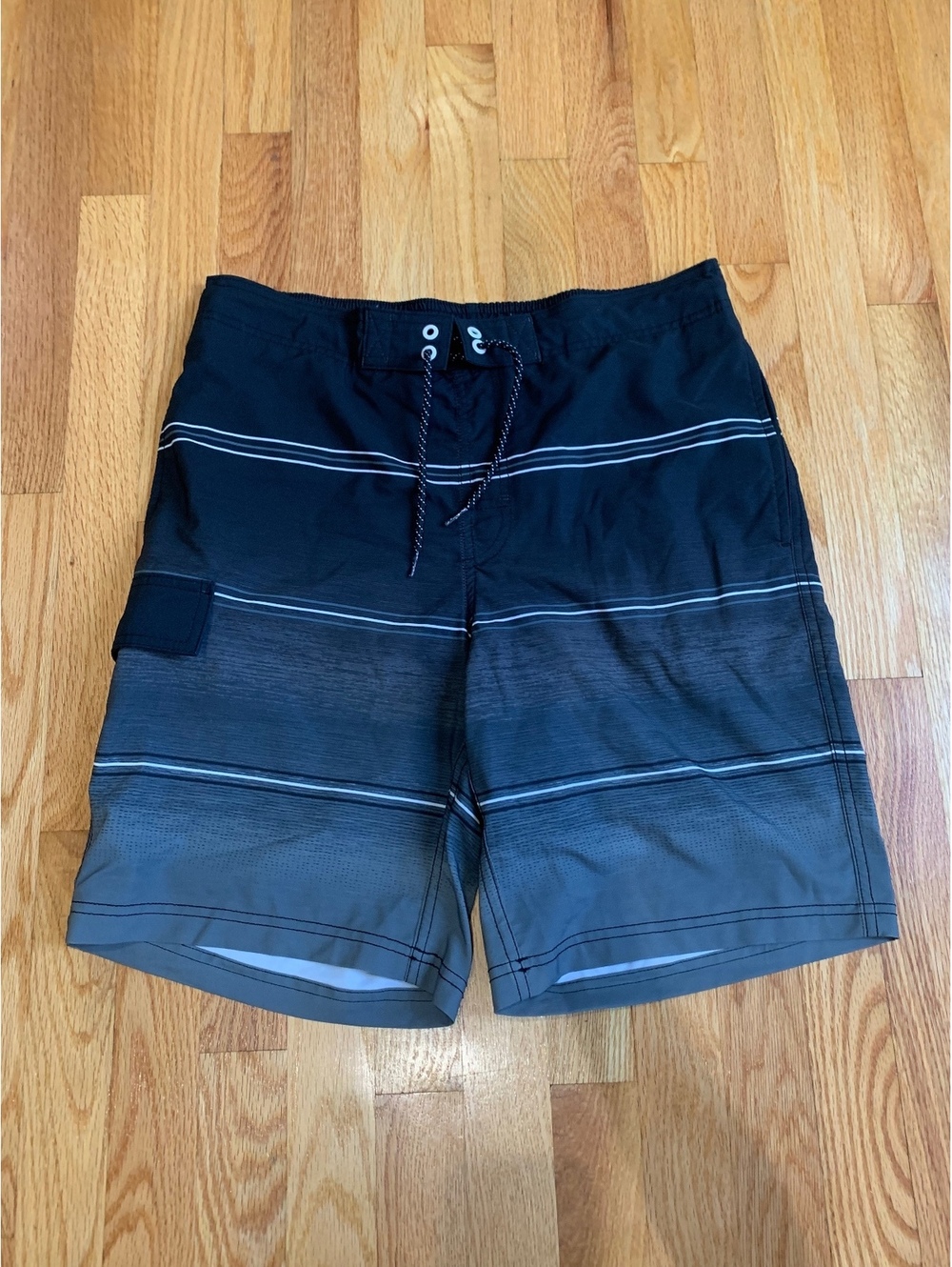 Black and Gray Striped Board Shorts Size M